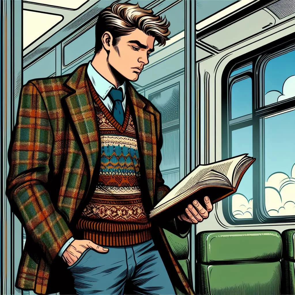 Smart Casual. Plaid Blazer with a V Neck Sweater, Blue Chinos