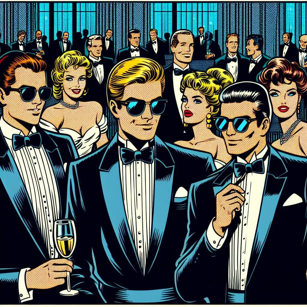 Comic Book Style of men in tuxedos.
